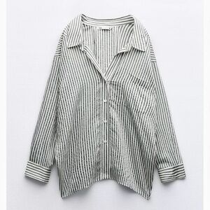 Zara Oversized Fit Striped Button Down Shirt
